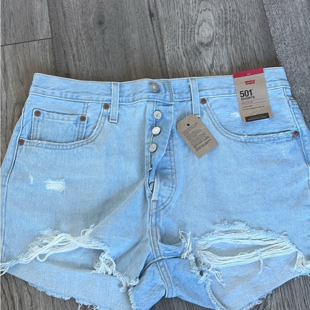 Levi's Sky Blue Distressed Jean Shorts